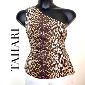 New! TAHARI asymmetrical sleeveless top in cheetah tiger animal print